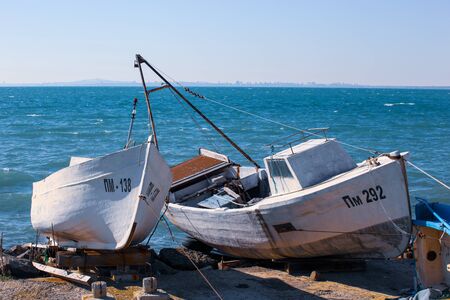 Pomorie, Bulgaria - February 07, 2020: Fishing Boats At The Harbor.のeditorial素材