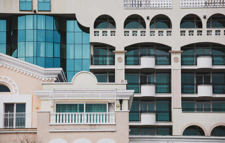 Pomorie, Bulgaria - March 04, 2020: Modern new building in an urban residential complex.