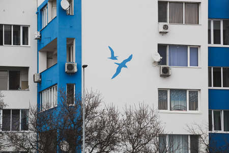 Pomorie, Bulgaria - March 04, 2020: Modern new building in an urban residential complex.のeditorial素材