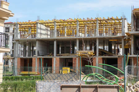 Pomorie, Bulgaria - April 28, 2020: Newly built building in a residential complex. New construction siteのeditorial素材