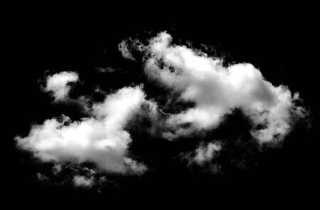 Set of isolated white clouds against black backgroundの写真素材