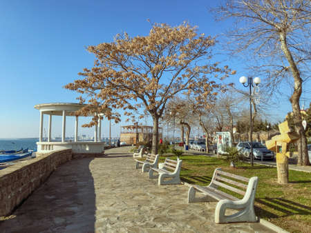 Pomorie, Bulgaria - January 12, 2020: Pomorie Is A Town And Seaside Resort In Southeastern Bulgaria, Located On A Narrow Rocky Peninsula In Burgas Bay On The Southern Bulgarian Black Sea Coast.のeditorial素材