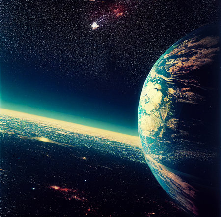 planet earth high from space and amazing starry sky