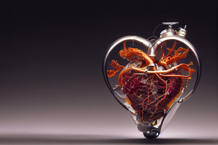 Illustration of an artificial heart. An artificial heart is a device that replaces the heart.の写真素材