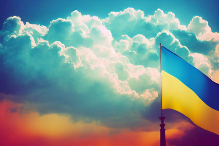 The flag of Ukraine consists of equally sized horizontal bands of blue and yellow.の写真素材