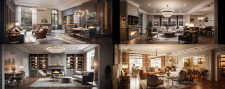 A series of illustrative images of modern living room interior