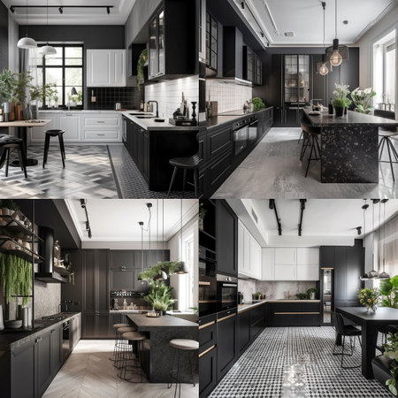 A series of illustrative images of modern kitchen interiorの写真素材