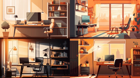 A series of illustrative images of home office interiorの写真素材