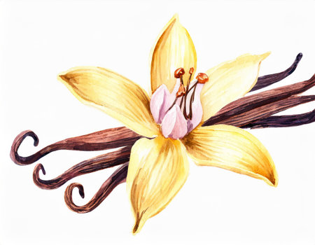 Vanilla Bean And Flower Isolated On White Background. Generative Watercolor Techniqueの写真素材