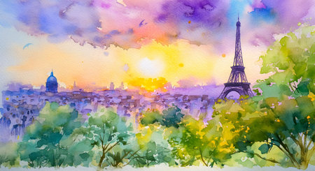 Eiffel Tower Dream: A Parisian Watercolorの写真素材