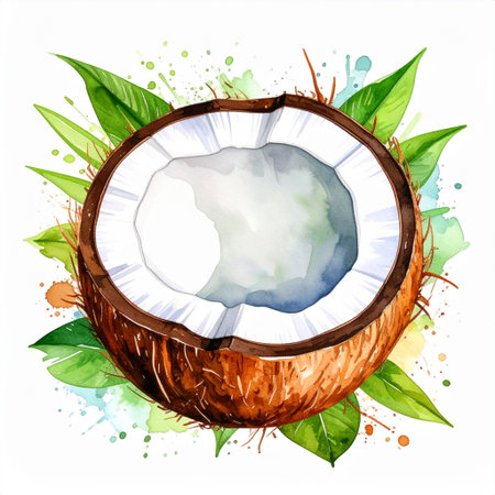 watercolor illustration of an isolated coconutの素材