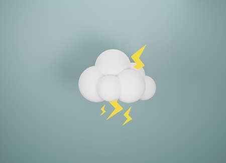 icon lightning and clouds float isolated on indigo background element, weather icon . 3D rendering.