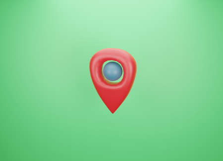map pin icon isolated on green background and show location.3D Render illustration.の写真素材