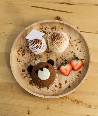 Cake with bears and strawberryの写真素材