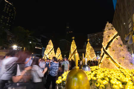 BANGKOK, THAILAND - DECEMBER 24, 2016 : Centralworld shopping mall at night, welcome to Christmas and Happy New Year 2017 festival on December 24 ,2016 near Ratchaprasong junction in Bangkok, Thailandのeditorial素材
