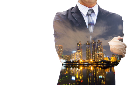 Double exposure of city and business man.の写真素材