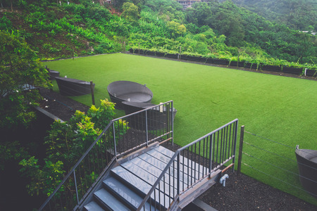 The House Interiors in The Garden with Nature and mountain.の写真素材