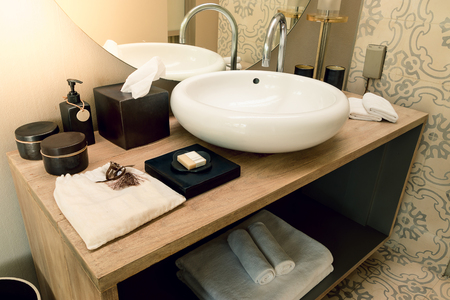 The bathroom a Boutique style in the sea with a beautiful interior hotel.の写真素材