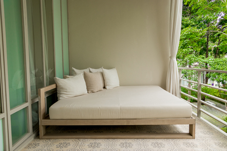 Sun beds in balcony room for relax.