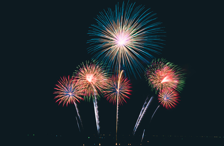 Colorful fireworks on the black sky background at pattaya international fireworks festival. Thailand.のeditorial素材