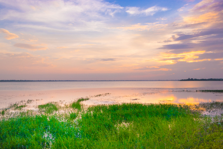 Beautiful landscape, Sunset over lake in thailand.の写真素材