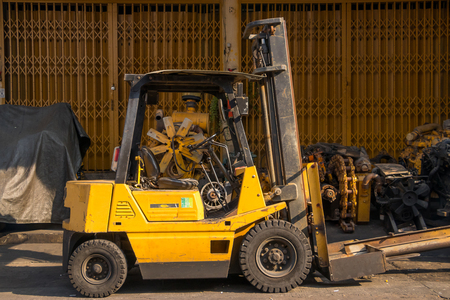 Forklift truck on market autoparts.の写真素材