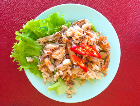 Steamed crab on a plate with piece.の写真素材