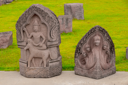 Ancient Shiva Nataraja castle lintel.Prasat Muang Tam historical park at Buriram Castle Thailand.の写真素材