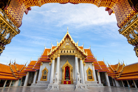 The Marble Temple , Wat Benchamabophit Dusitvanaram in Bangkok, Thailand. Unseen Thailand.の写真素材