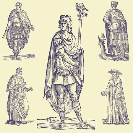 sets old vintage illustrationのイラスト素材