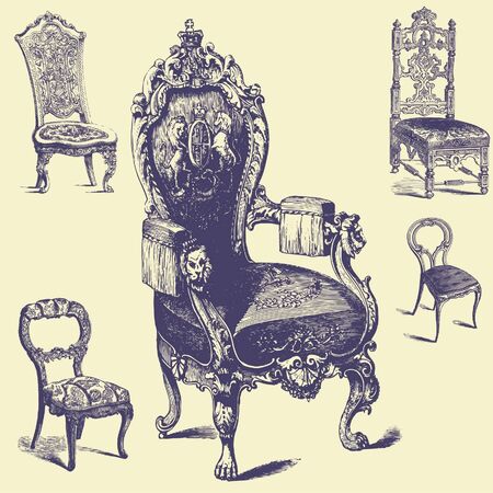 sets old vintage illustrationのイラスト素材