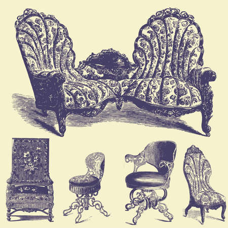 sets old vintage illustrationのイラスト素材