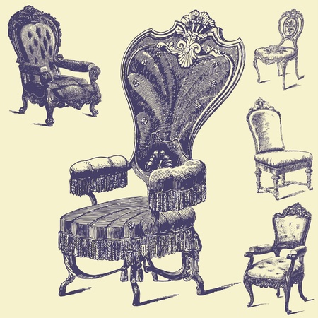 sets old vintage illustrationのイラスト素材