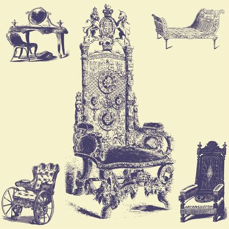 sets old vintage illustrationのイラスト素材