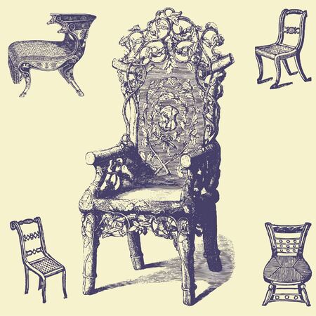 sets old vintage illustrationのイラスト素材