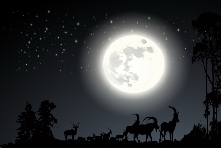  Deer on the moonlight Landscape background vectorのイラスト素材