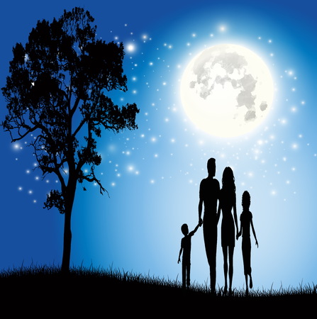 Family with the beautiful moon vectorのイラスト素材