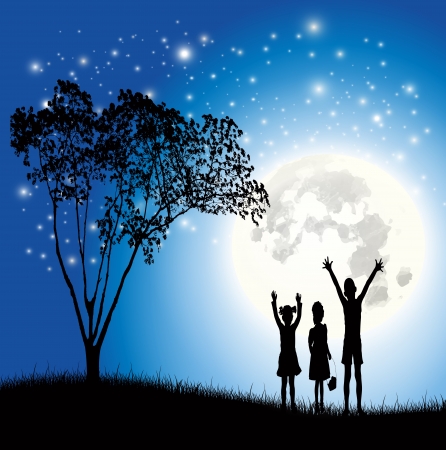 Children love the moon vectorのイラスト素材
