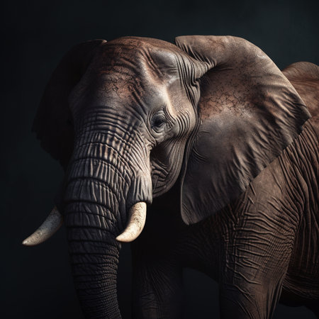 African elephant on a dark background. Studio shot. Toned.の素材