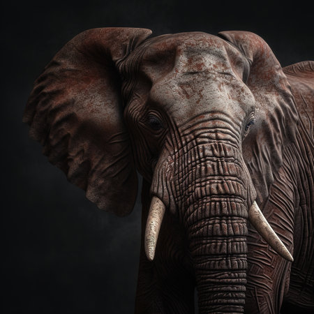 Elephant on a dark background. 3d illustration. Studio.の素材