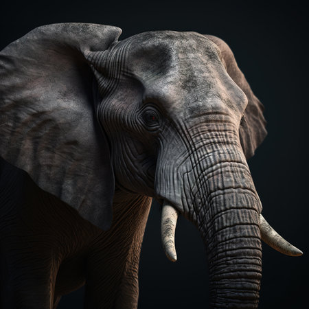 African elephant on a dark background. Studio shot.の素材
