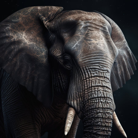 Elephant in a dark space. 3D illustration,の素材