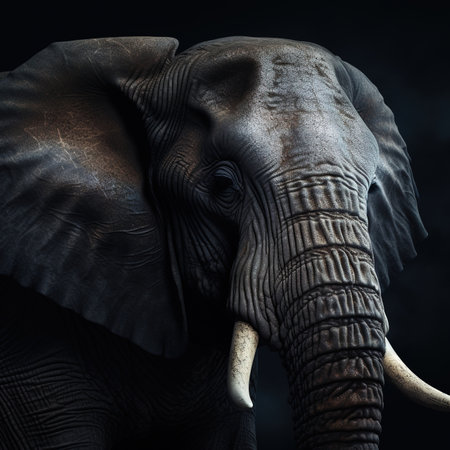 African elephant on a dark background. Close-up. Studio shot.の素材