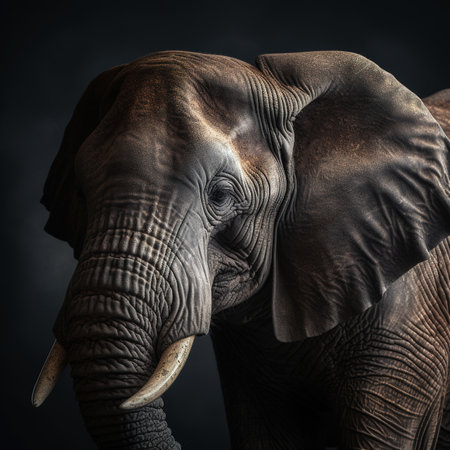 Elephant on a dark background. Portrait of an elephant.の素材
