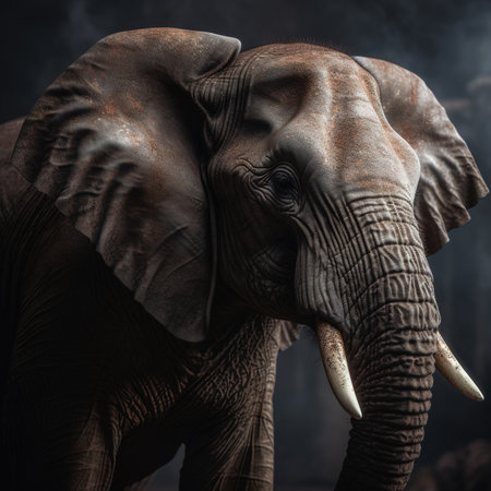 Elephant on the dark background. Portrait of an elephant.の素材