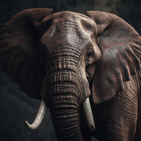 African elephant in the dark, close-up, vintage style.の素材
