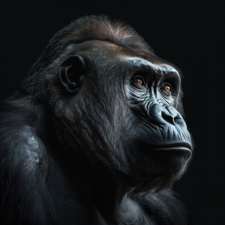 Portrait of a gorilla on a black background. Studio shot.の素材