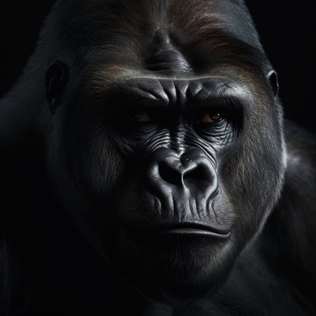 Portrait of a gorilla. Studio shot. Black background. Low key.の素材