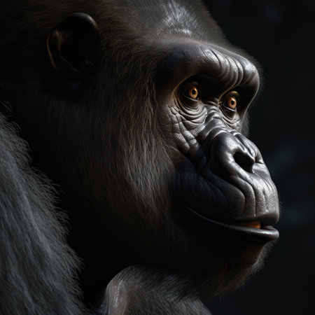 Gorilla portrait on a dark background. 3D rendering.の素材
