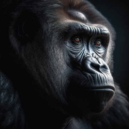 Portrait of a gorilla on a dark background. Studio shot.の素材